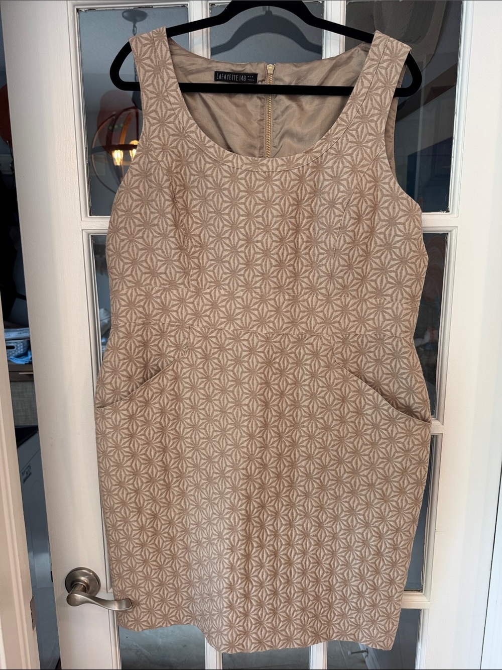 Lafayette 148 New York beige patterned Sheath dress fits like size 12